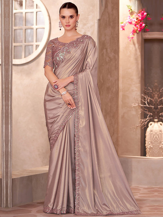 Shimmer Silk Crape With Sartin Wokr wedding Saree-41037