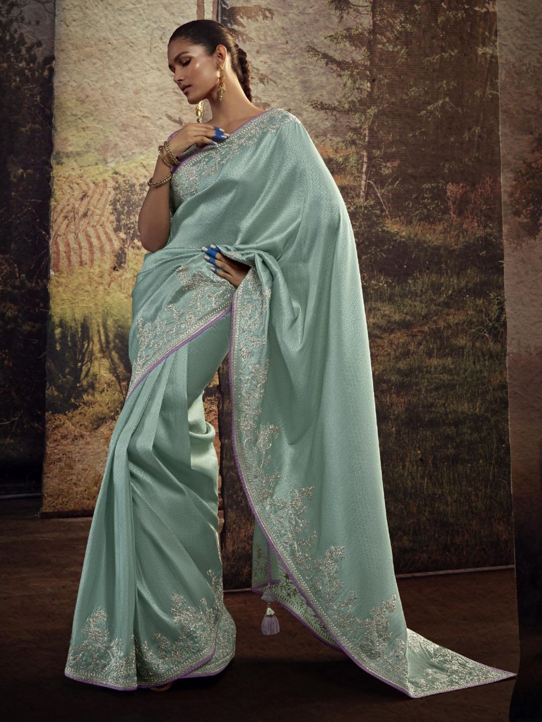 Embroidered Silk Soft Traditional Saree In Light Green