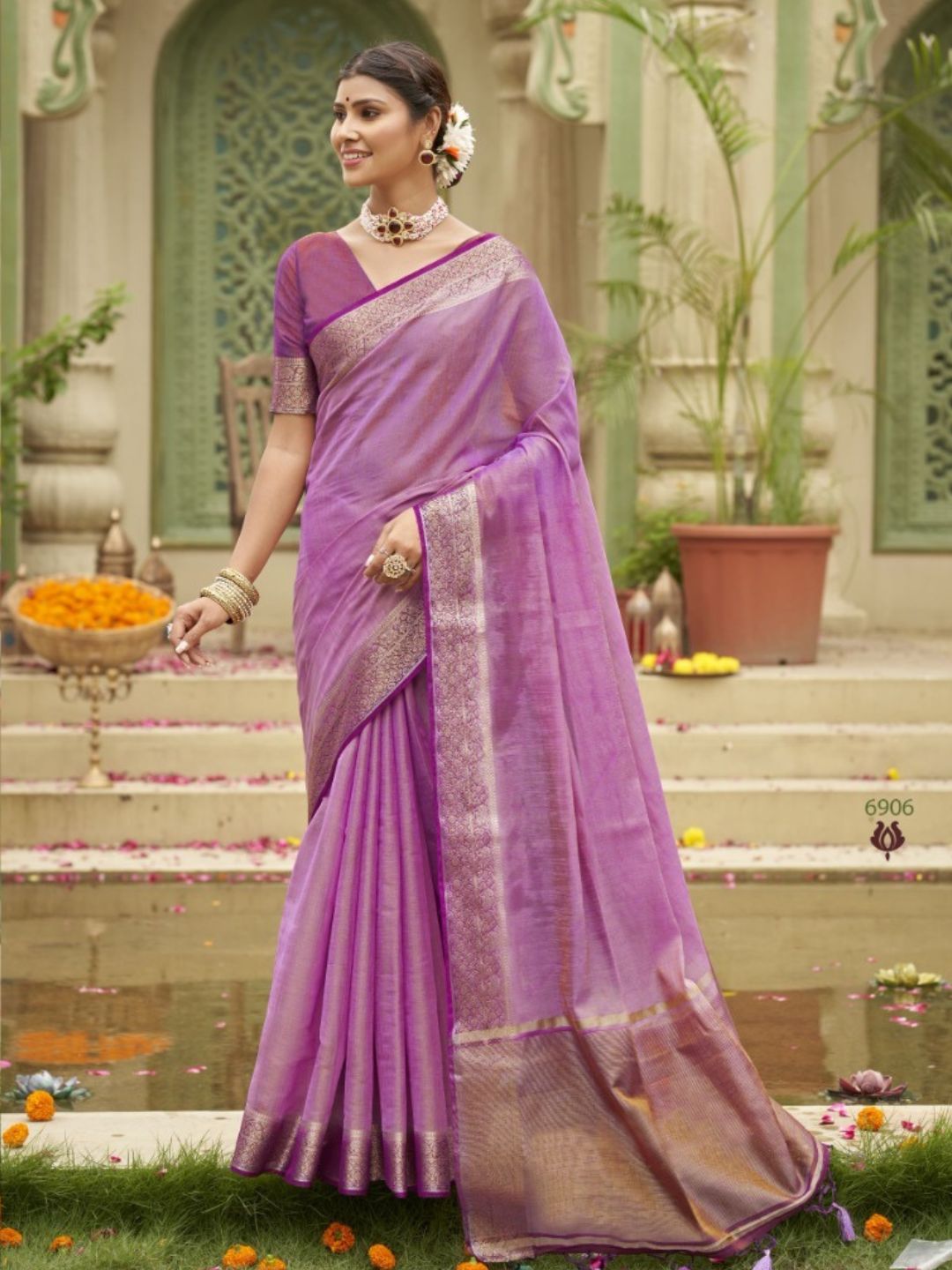Weaving Tusser Silk Fastive Saree In Purple