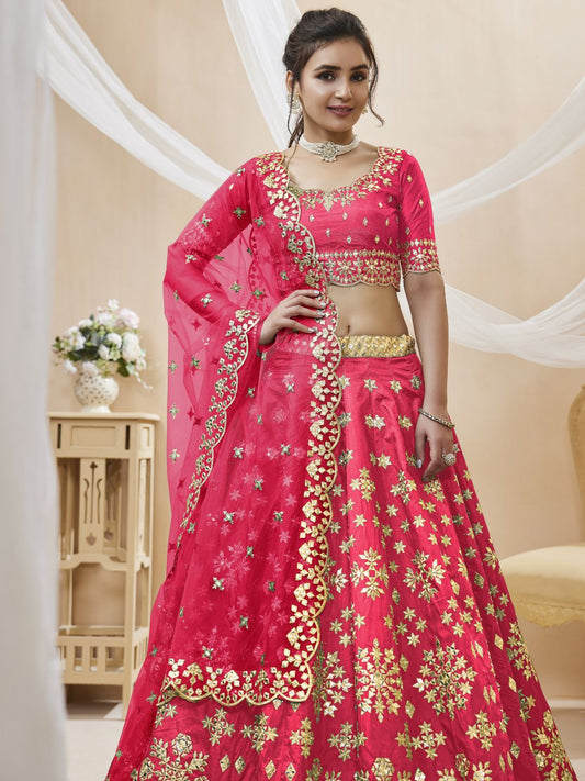 Georgette Bollywood Lehenga in Pink and Magenta with Sequins Zari Embroidery Work