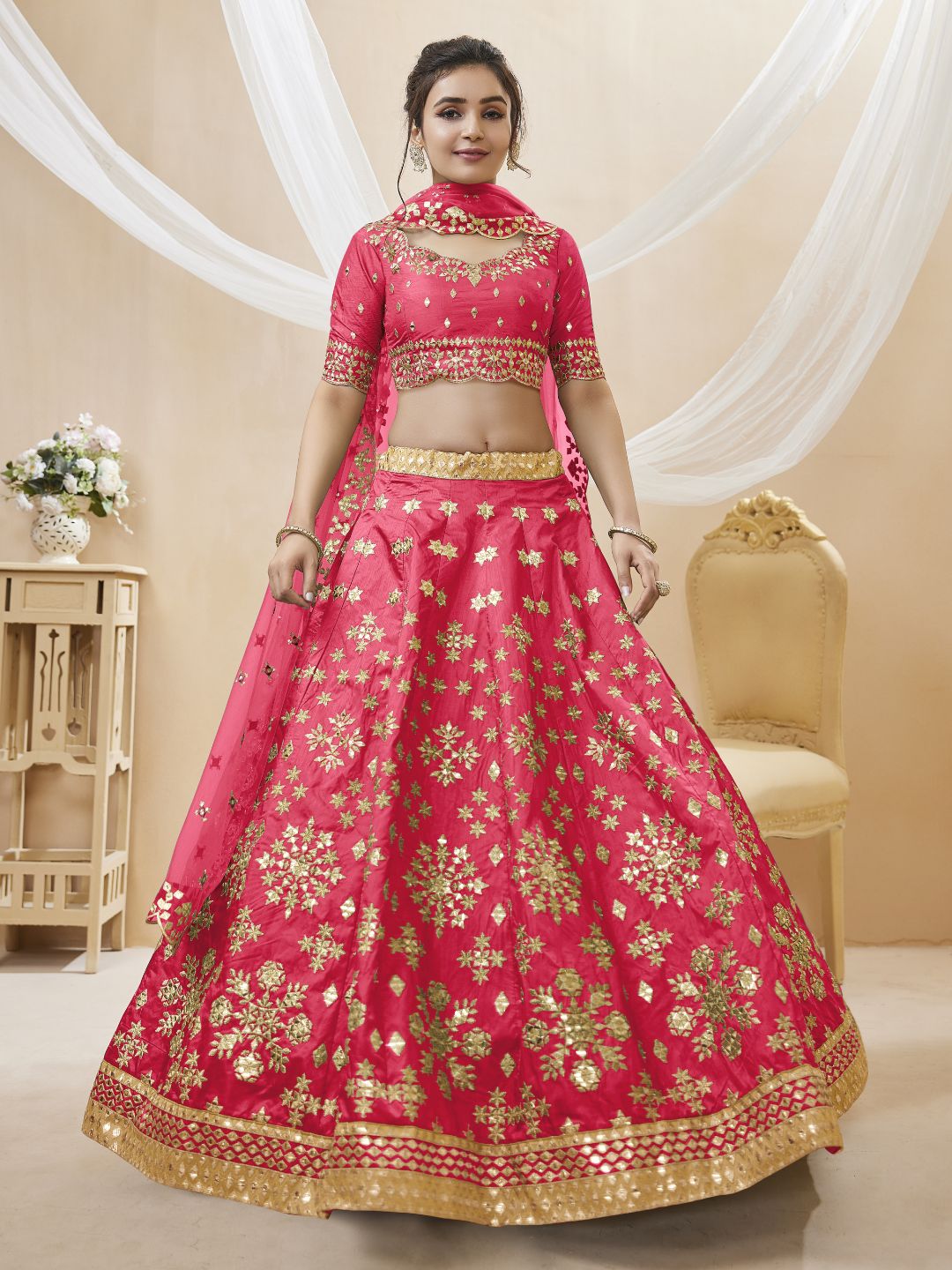 Georgette Bollywood Lehenga in Pink and Magenta with Sequins Zari Embroidery Work