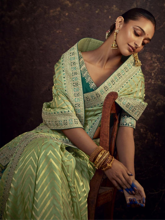 Embroidered Silk Soft Traditional Saree In Light Green-80955