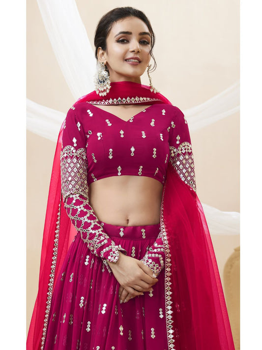 Embroidered Georgette Lehenga in Pink and Magenta