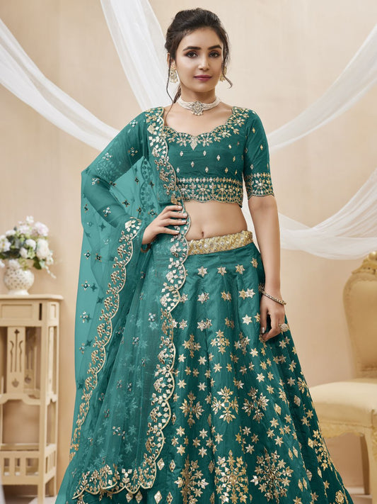 Georgette Bollywood Lehenga in Blue with Sequins Zari Embroidery Work