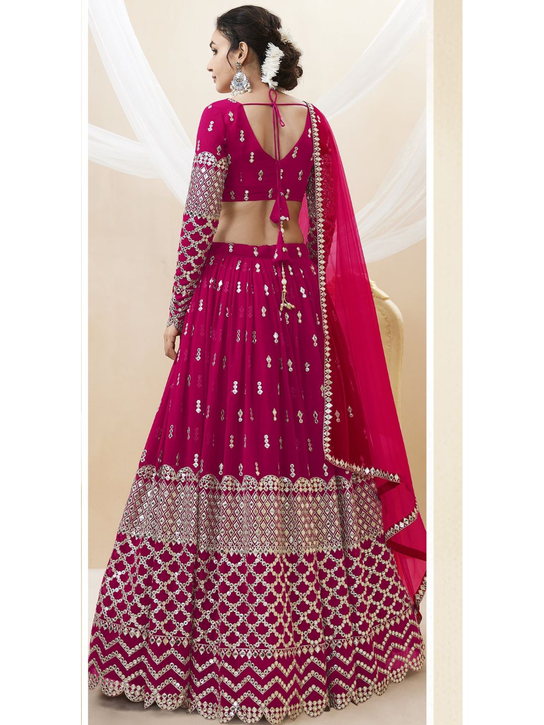 Embroidered Georgette Lehenga in Pink and Magenta