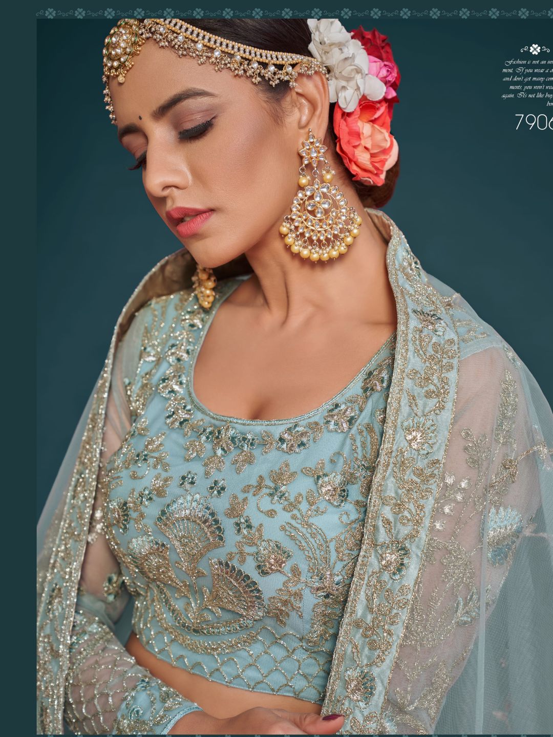 Net Wedding Lehenga in Blue with Zari work-90981