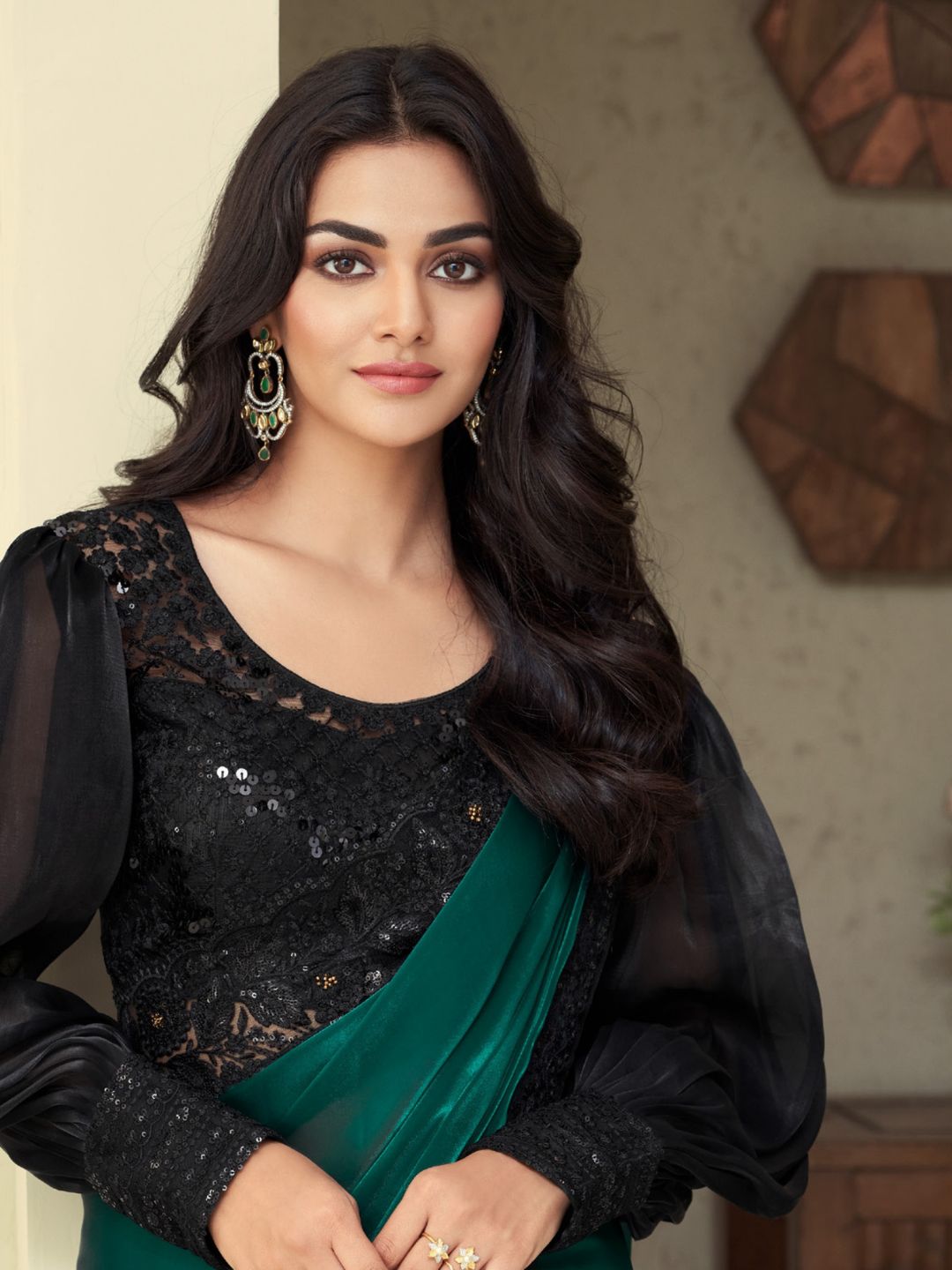 Embroidered Shimmer Silk Wedding Saree In Green