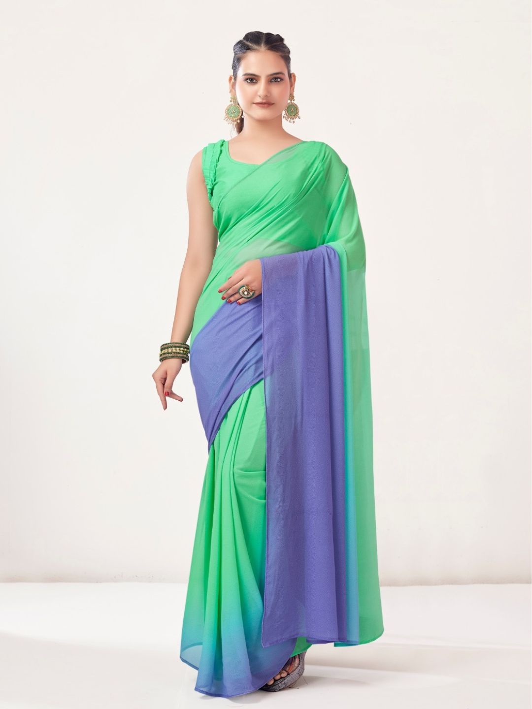 Georgette Bollywood Saree In Blue and Purple