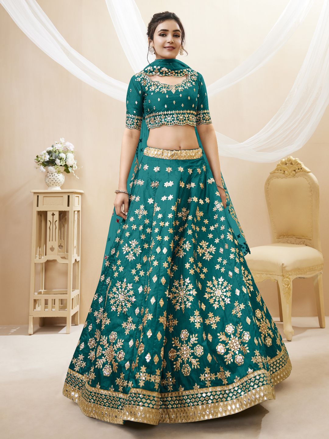 Georgette Bollywood Lehenga in Blue with Sequins Zari Embroidery Work
