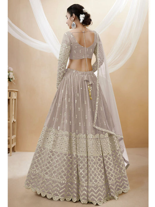 Embroidered Georgette Lehenga in Grey