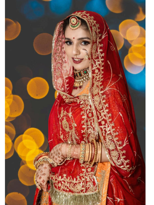 Jari with kundan Pure Upadda Silk Traditional semi Stitched Rajputi Poshak In Yellow