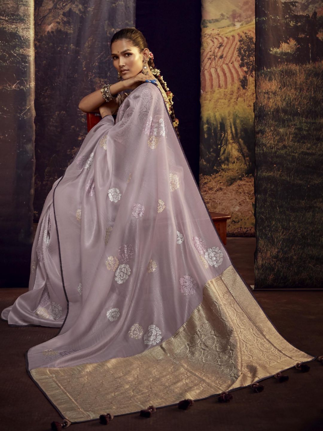 Embroidered Silk Soft Traditional Saree In Light Purple