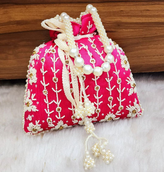 Tubelight Singh Partition Silk Handcrafted Potli in Pink color-81655