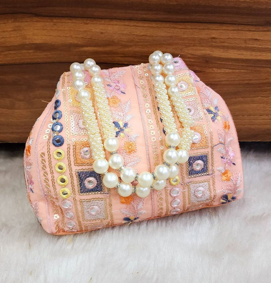 Designer Mulitcolor Embroidery Silk Handcrafted Potli in Pink color-81650