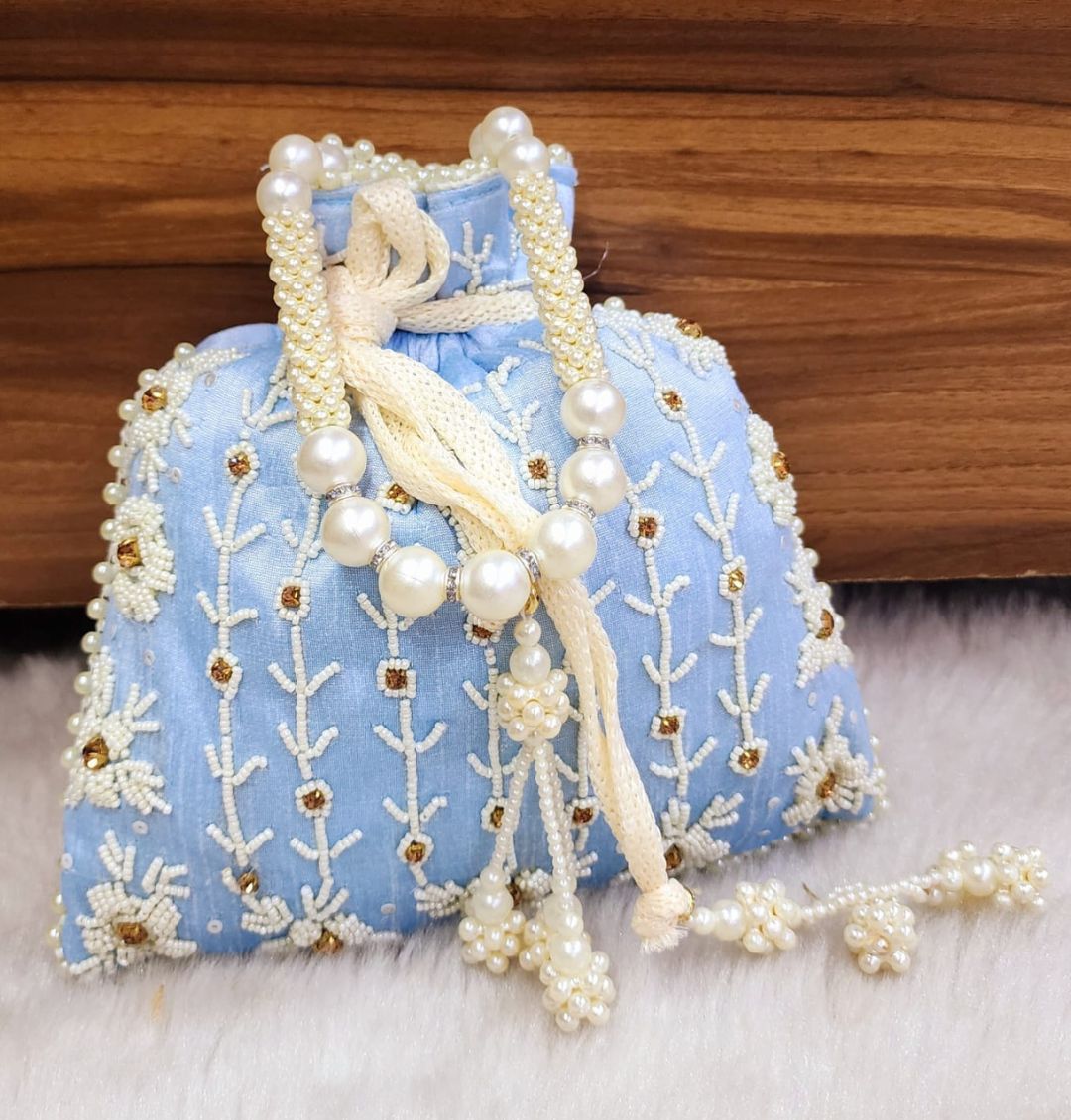 Tubelight Singh Partition Silk Handcrafted Potli in Blue color-81658