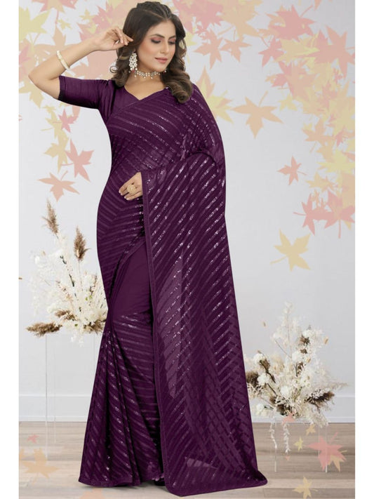 Sequins Georgette Partywear Saree In Purple
