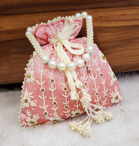 Tubelight Singh Partition Silk Handcrafted Potli in Peach color-81659