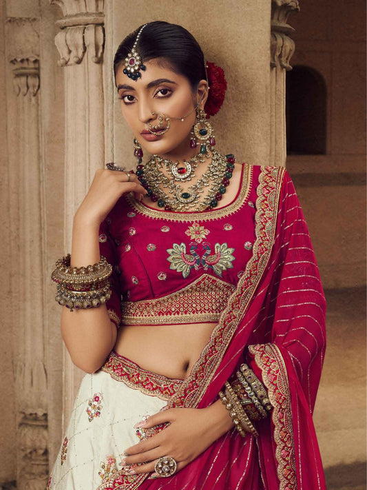 Mirror Organza A Line Lehenga in Cream