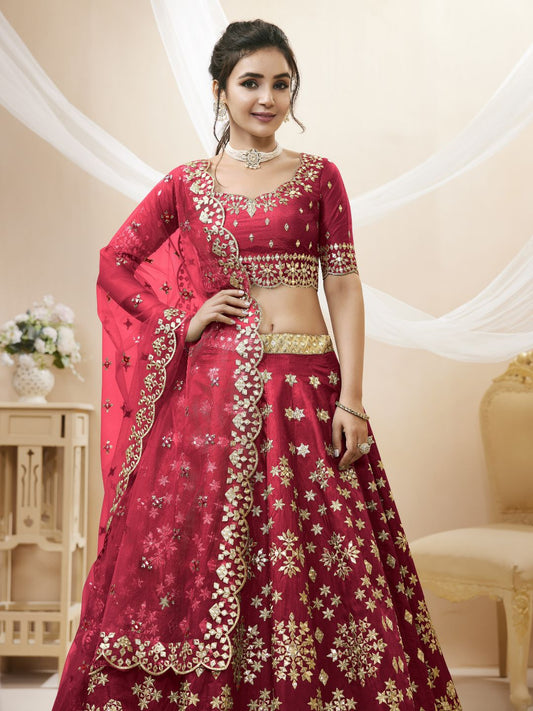 Georgette Bollywood Lehenga in Red and Maroon with Sequins Zari Embroidery Work