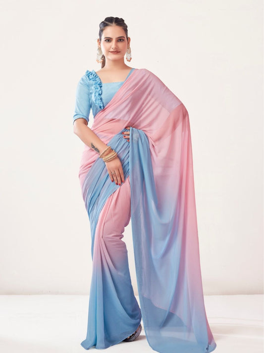 Georgette Bollywood Saree In Pink and Blue