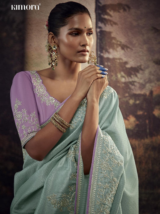 Embroidered Silk Soft Traditional Saree In Light Green