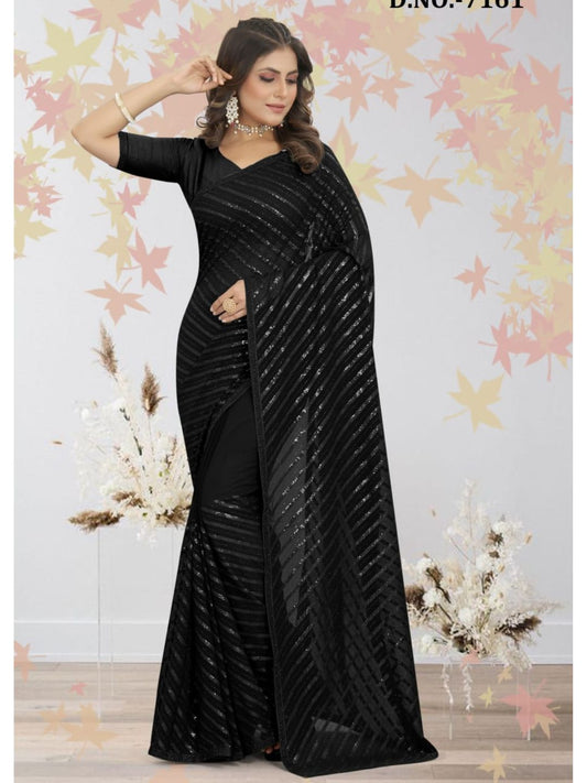 Sequins Georgette Partywear Saree In Black