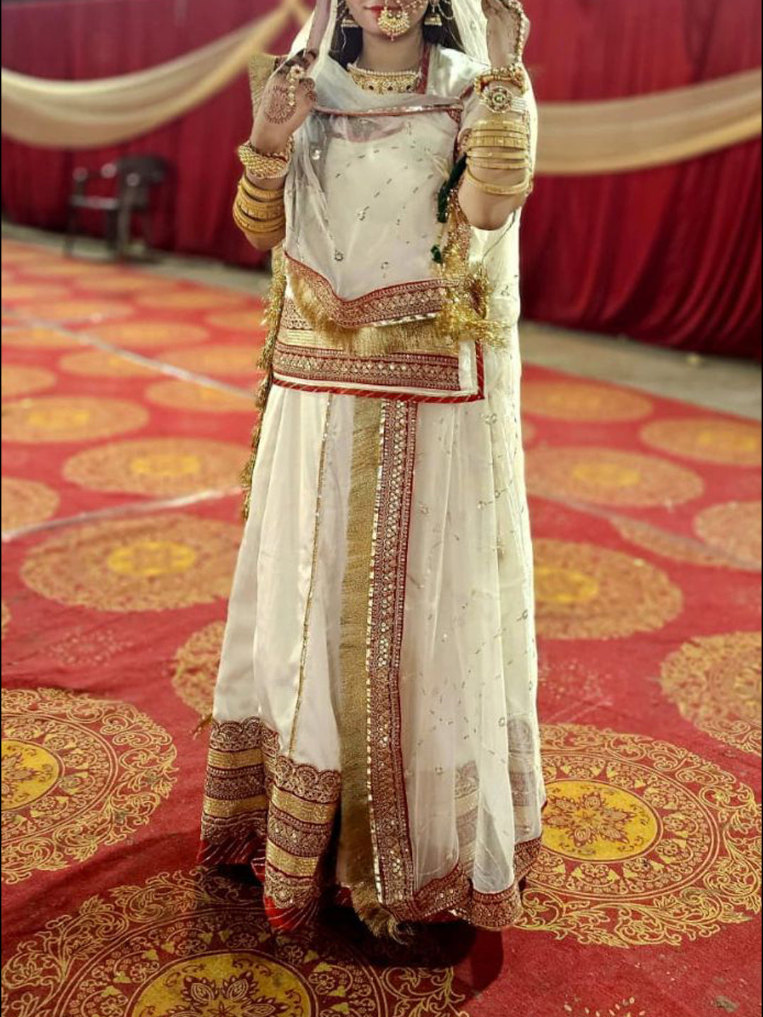 16 Kali Satin Designer Premium quality Rajputi Poshak In White Color-91091