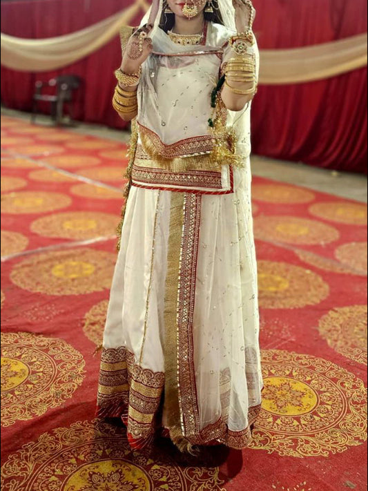 16 Kali Satin Designer Premium quality Rajputi Poshak In White Color-91091