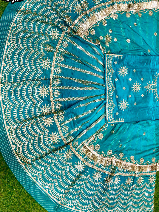 24 Kali Full Ghe Designer Upada Silk Wedding Sangeet Barik Zari Work Rajputi Poshak- 91113