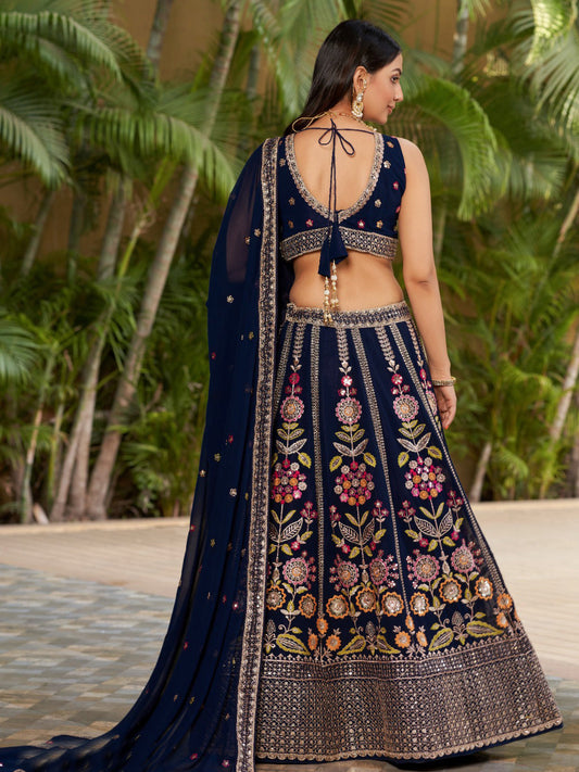 Georgette Traditional Reception Semi-Stitched Lehenga Choli In Blue color-40985