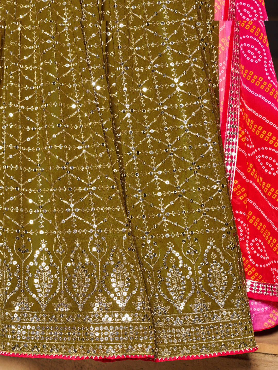 Georgette Traditional Reception Semi-Stitched Lehenga Choli In Green color-40986