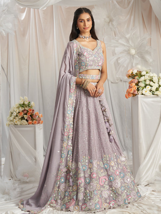 Chiffon Traditional wedding sangeet Semi-Stitched Lehenga Choli In Purple color-40978