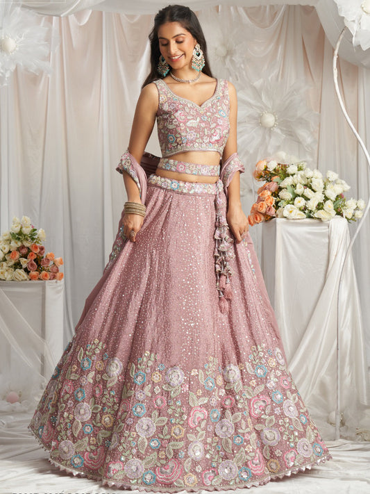 Chiffon Traditional wedding sangeet Semi-Stitched Lehenga Choli In Purple color-40977