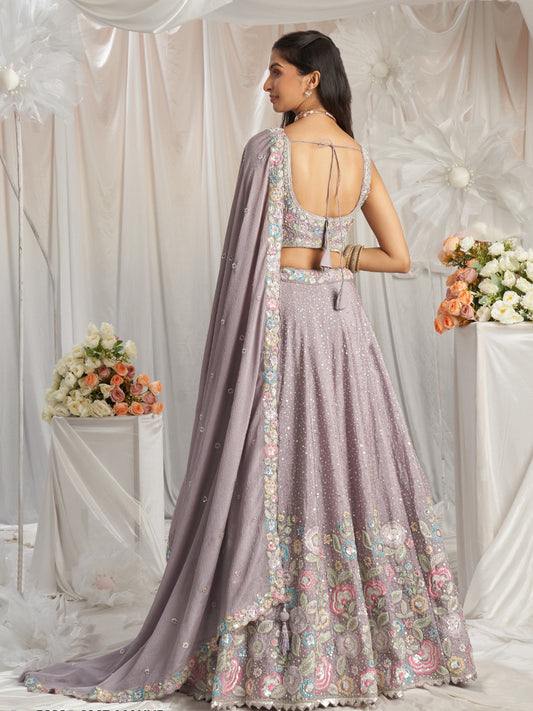 Chiffon Traditional wedding sangeet Semi-Stitched Lehenga Choli In Purple color-40978