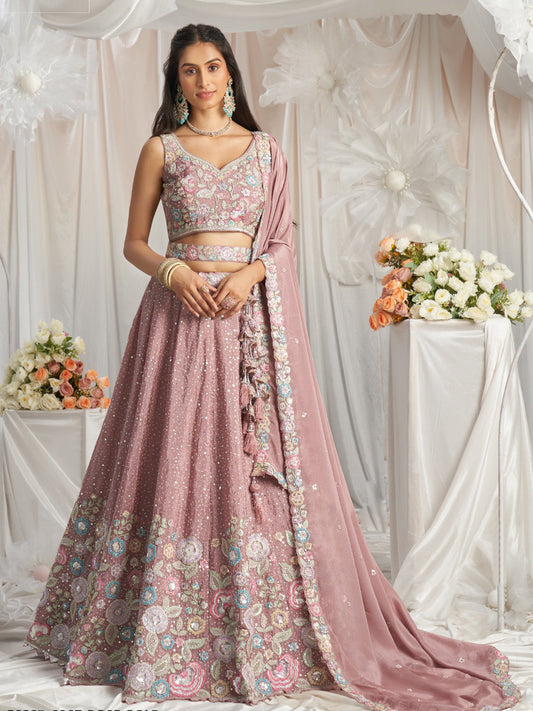 Chiffon Traditional wedding sangeet Semi-Stitched Lehenga Choli In Purple color-40977