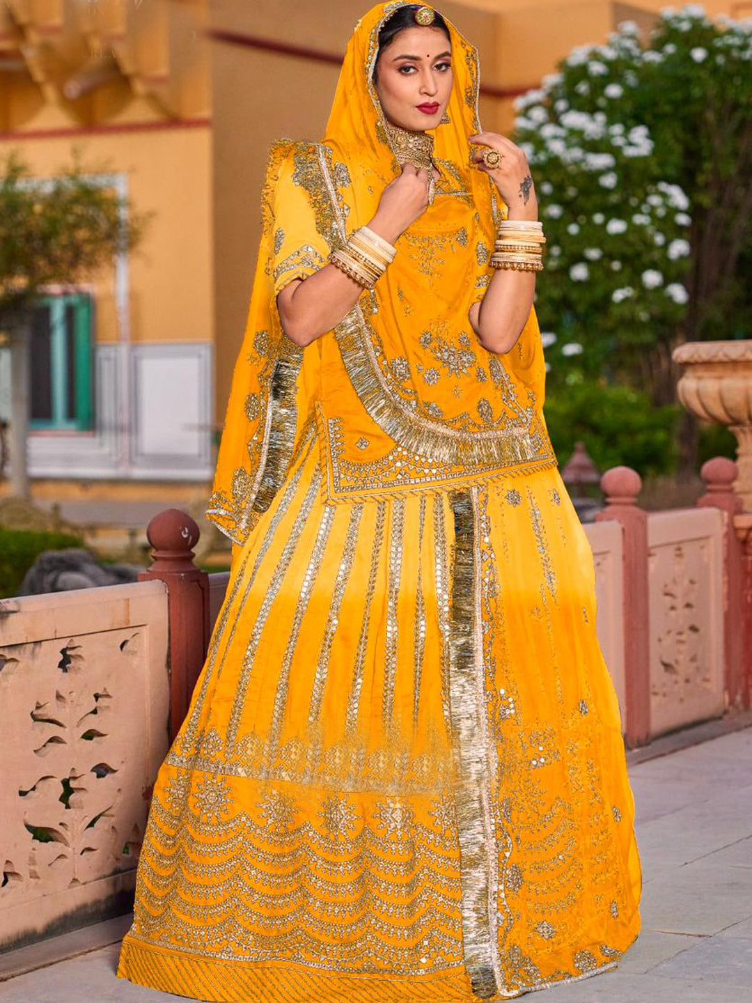 24 Kali Full Ghe Designer Upada Silk Wedding Sangeet Barik Zari Work Rajputi Poshak- 91110