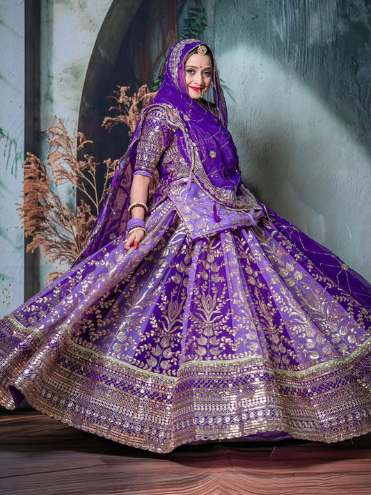 7 Miter full Gher Vintage Georgette Premium quality Rajputi Poshak In Purple color-91481