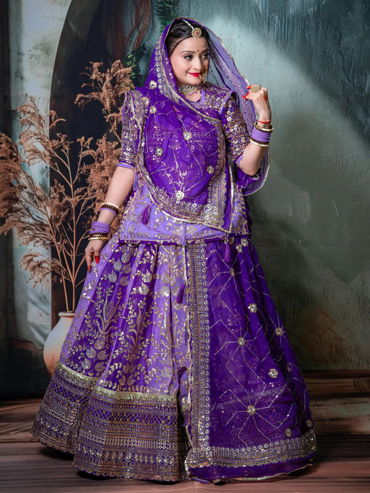 7 Miter full Gher Vintage Georgette Premium quality Rajputi Poshak In Purple color-91481