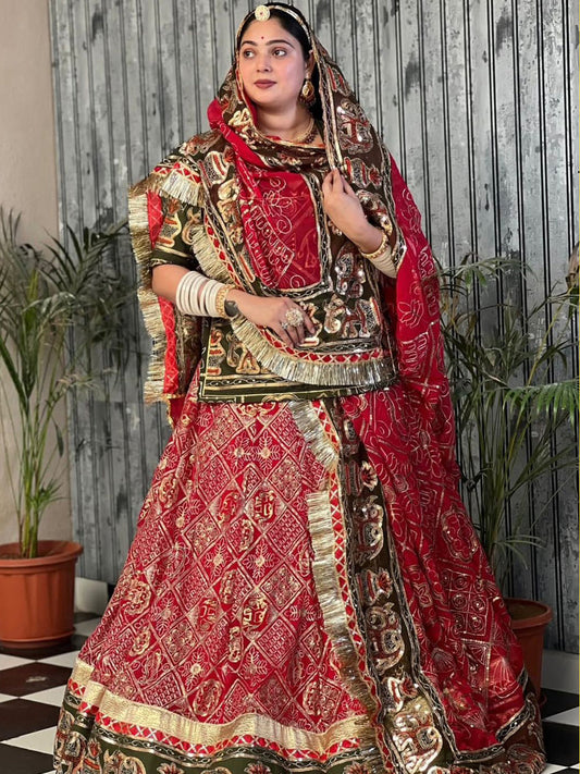 7 Miter full Gher Vintage Georgette Premium quality Bridal Rajputi Poshak In Red color-91479