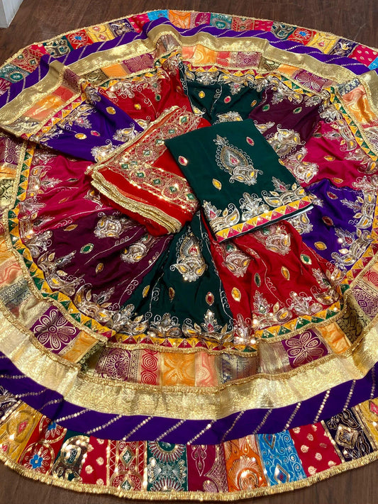 Vintage Crepe silk 6 Miter full Gher Premium quality Wedding Rajputi Poshak In Red color-91517