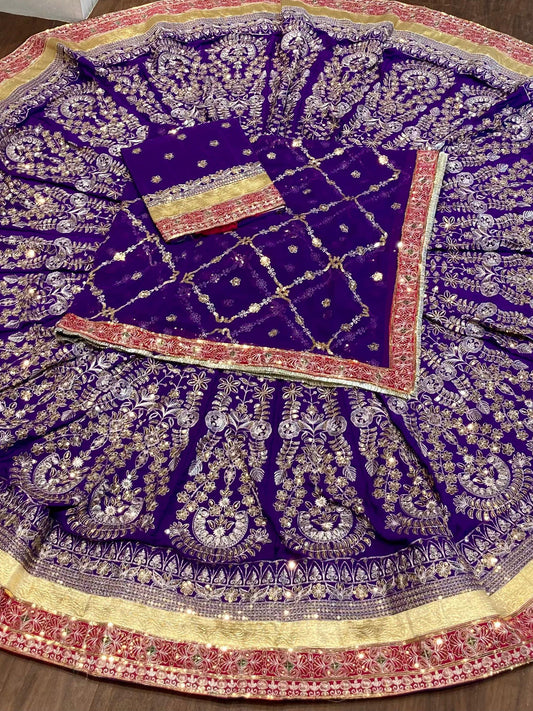 Vintage Crepe silk 7 Miter full Gher Premium quality Wedding Rajputi Poshak In Purple color-91512
