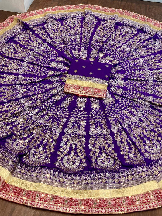 Vintage Crepe silk 7 Miter full Gher Premium quality Wedding Rajputi Poshak In Purple color-91512