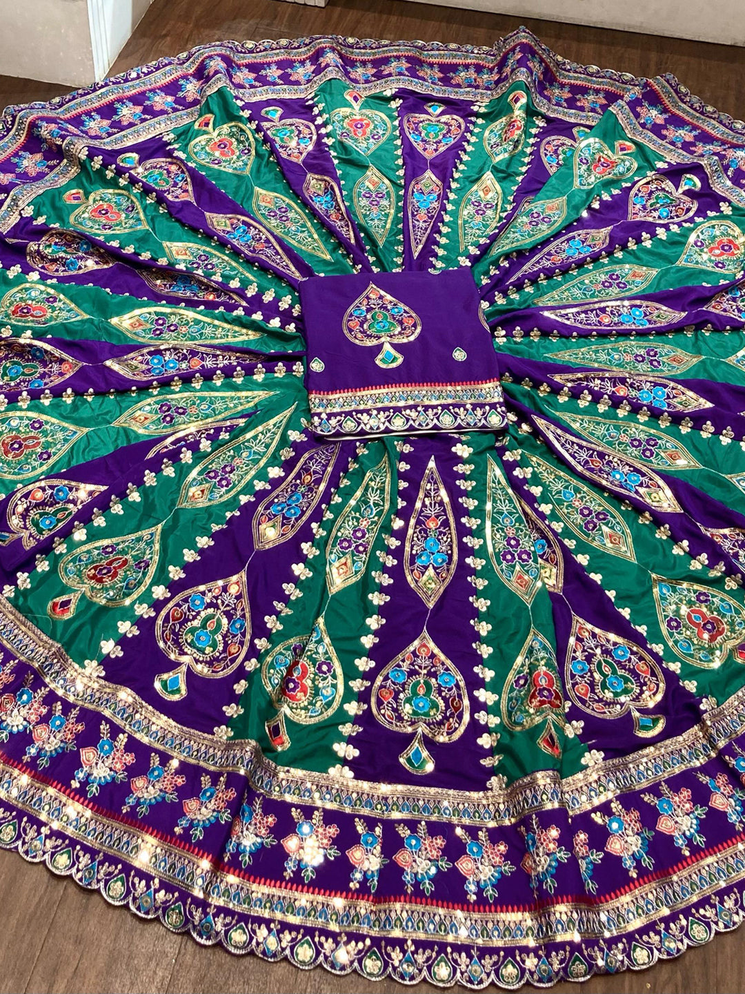 7 Miter full Gher Silk Crepe Premium quality Bridal Rajputi Poshak In Purple color-91575