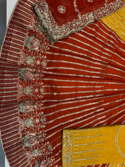 Viscose 5 Meter Flare Gher Jari Sequence Work premium rajputi poshak-91659