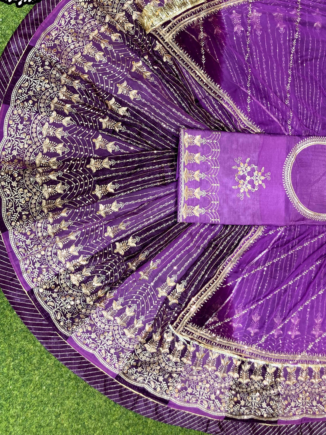 4 Miter full Gher Gold Crush Multicolour Premium quality Rajputi Poshak-91582