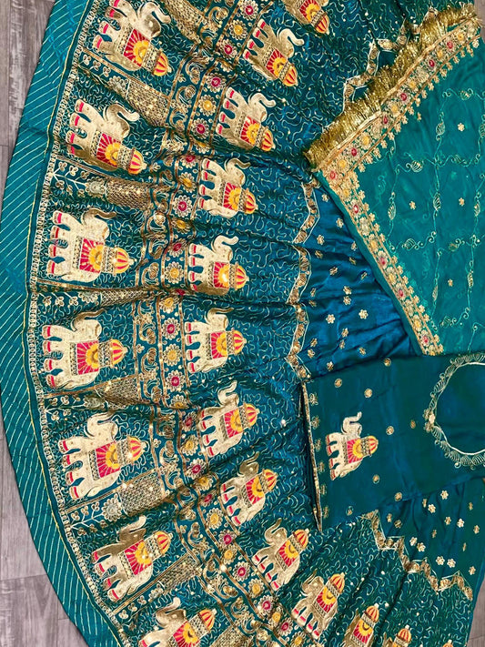 Blue color Fendi Silk Premium quality Rajputi Poshak with fancy sequence Work-91694