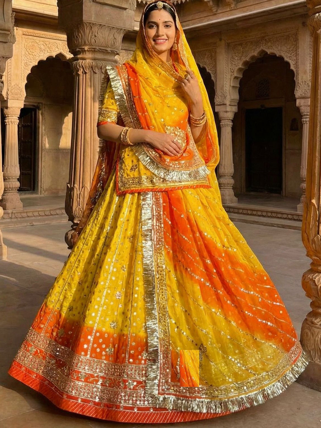 Banarasi 32 Kali full Gher  Wedding Sangeet Premium quality Shaded Rajputi Poshak-60968