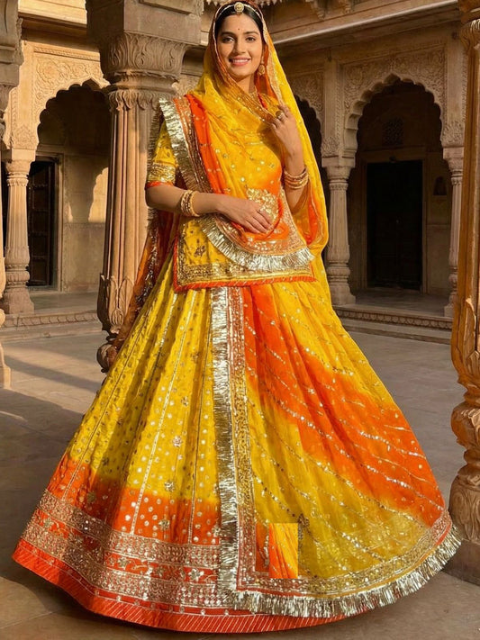 Banarasi 32 Kali full Gher  Wedding Sangeet Premium quality Shaded Rajputi Poshak-60968