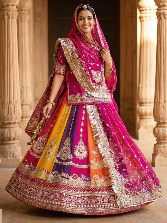 4.5 Meter Georgette Multicolour pattern Premium quality Vintage Rajputi Poshak-91711