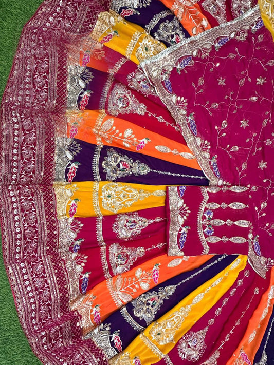 4.5 Meter Georgette Multicolour pattern Premium quality Vintage Rajputi Poshak-91711